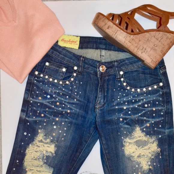 Machine Rhinestone/Ripped Jeans Size 27 - Picture 4 of 8